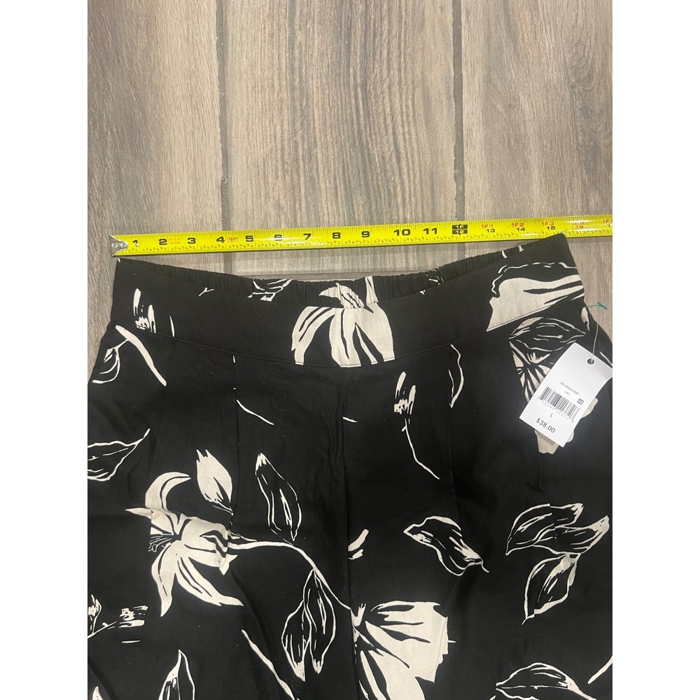 Ophelia Roe Linen Pants NWT L Black White Floral Wide Leg Coastal Boho Relaxed - Picture 6 of 6